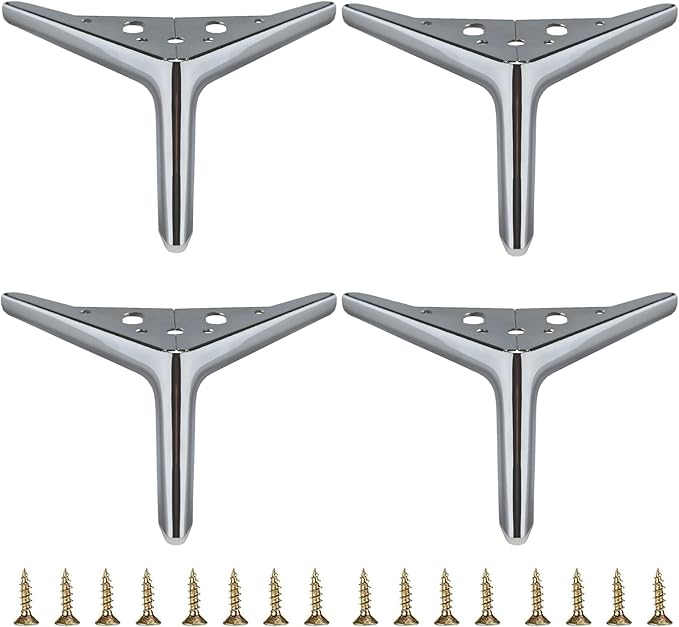 4.7 inch/12cm Shiny Silver Metal Furniture Legs Set of 4, Easy Screw-in Installation, Suitable for Sofas, Dresser, Cabinets & More