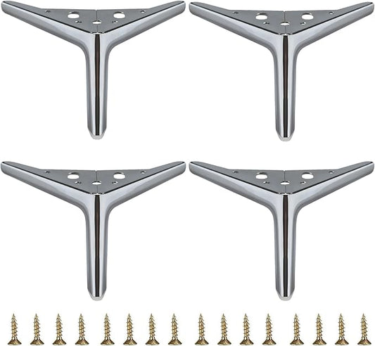 4.7 inch/12cm Shiny Silver Metal Furniture Legs Set of 4, Easy Screw-in Installation, Suitable for Sofas, Dresser, Cabinets & More