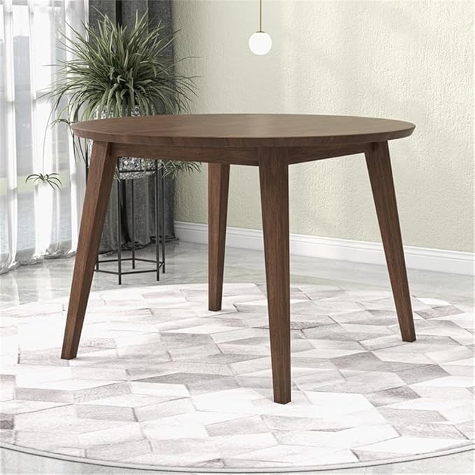 Pemberly Row Round Walnut Dining Kitchen Table, Mid Century Modern Charlotte Wood Top Table with Wood Legs 43" for Kitchen Dining Room Office Conference 2 to 5 People