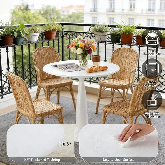 31.5" Round Dining Table Set for 4, Mid Century Modern Round Dining Table with 4 Chairs, w/Pedestal, White Coffee Table Set for Kitchen Dining Room, Office, Save Space (with 4 PET Chairs)