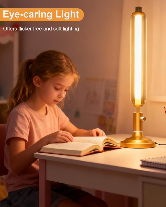 Lightdot Minimalist Table Lamp for Living Room, Mid Century Modern Farmhouse Bedside Lamps with Brown Glass Shade, 3000K Warmwhite Dimmable Nightstand Lamp for Bedroom-Gold