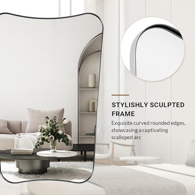 ANDY STAR Brushed Nickel Mirror, 26x38” Scalloped Bathroom Mirrors, Silver Bathroom Vanity Mirror, Modern Scalloped Edge Design in Rust-Proof Stainless Steel 1” Frame