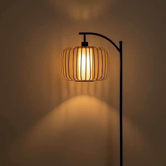 LALISU Floor Lamp for Living Room, Dimmable Standing Lamp Tall with Linen Shade Modern Floor Lamps Pull Chain Switch Reading Lamp for Living Room Bedroom Office Dining Room, 9W Bulb Included (Brown)