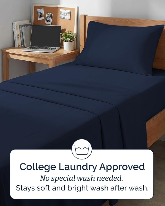 Twin XL Size 3 Piece Sheet Set - Comfy Breathable & Cooling Sheets - Hotel Luxury Bed Sheets for Women & Men - Deep Pockets, Easy-Fit, Soft and Wrinkle Free Sheets - Navy Blue Oeko-Tex Bed Sheet Set
