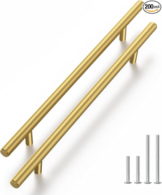 Haliwu 200 Pack Cabinet Handles Brass Gold Cabinet Pulls 7-1/2 Inch Hole Center Drawer Pulls Modern Bar Dresser Handles for Bathroom Kitchen Bedroom