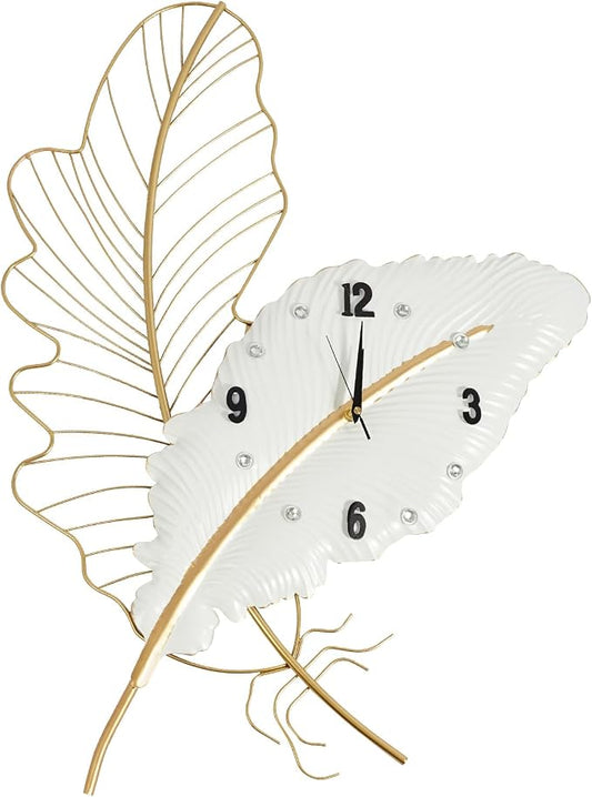 30.8Inch Large Wall Clocks for Living Room, Feather-Shaped Wall Clock Large Decorative Art Clock Silent Battery Operated, Modern Creative Decorative Clock for Living Room, Entrance, Office