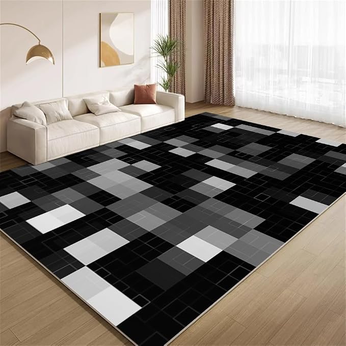 Modern Abstract Area Rugs, Black Gray White Geometry Carpet, Washable Non Slip Low Pile Soft Rug for Living Room Bedroom Decor Mat 3x5ft(Small)