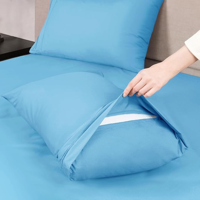 Mejoroom Full Size Sheet Set - Soft Microfiber Bed Sheets - Deep Pocket Fitted Sheet - Breathable, Wrinkle & Fade Resistant - 4 Piece (Full, Denim Blue)