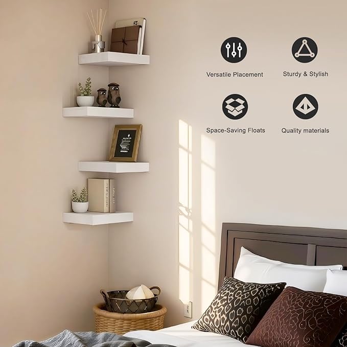 Floating Shelves for Wall, White Small 11.8" Bathroom Wall Shelves and Floating Shelf for Storage, Display Shelf for Home Decor, Over Toilet Organization for Bedroom or Living Room, 4-Pack