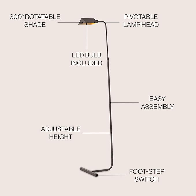 JONATHAN Y 54.5-66" Oil Rubbed Bronze Mid-Century Industrial Metal Adjustable Pharmacy LED Floor Lamp, Swivel Head Standing Task Lamp for Living Room, LED Bulb Included JYL3097A