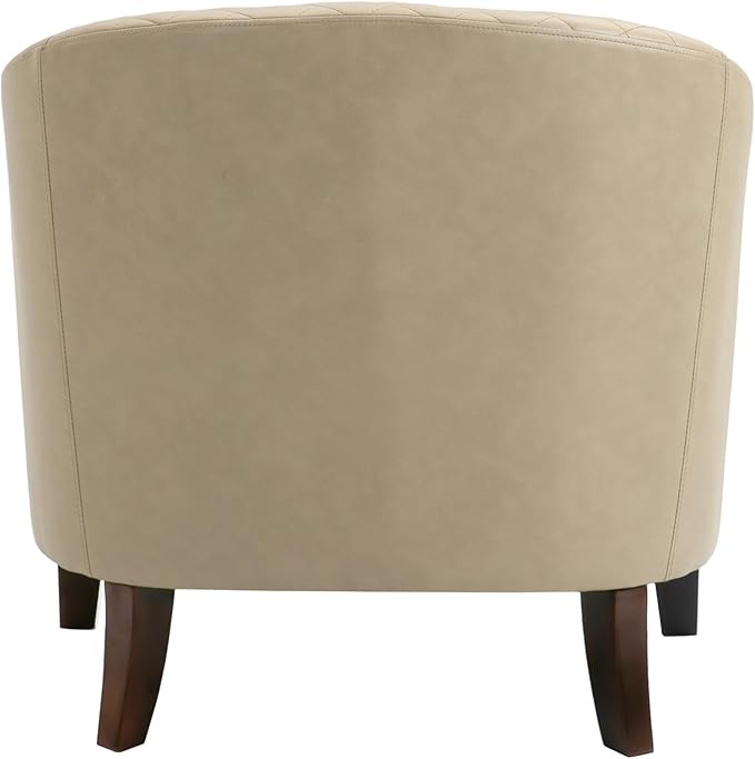 UIXE Faux Leather Accent Chair, Barrel Club Chair Upholstered Armchair for Living Room, Comfy Modern Round Arm Chair Bedroom Reading Seat - Beige
