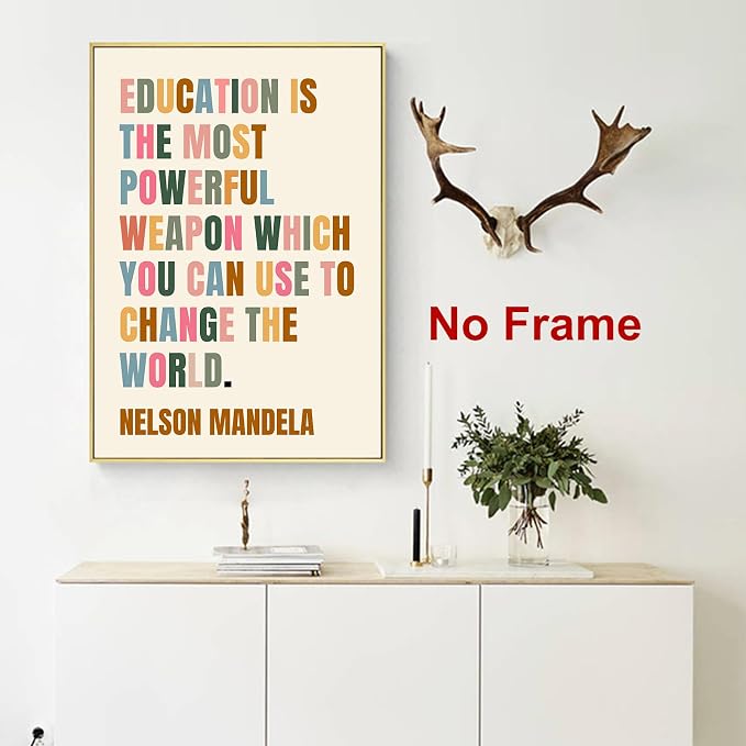 Nelson Mandela Painting Inspirational Word Wall Art Education Quote Poster Motivational Artwork Positive Canvas Wall Art Modern Educational Posters Colorful Inspirational Canvas 16x24inch Frameless
