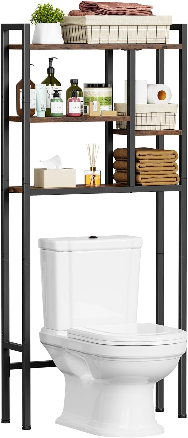 Asgolion Over-The-Toilet Storage Rack, 3-Tier Bathroom Shelves Over Toilet, Above Toilet Storage, Behind Toilet Bathroom Organizer, Space Saver, Freestanding, Rustic Brown