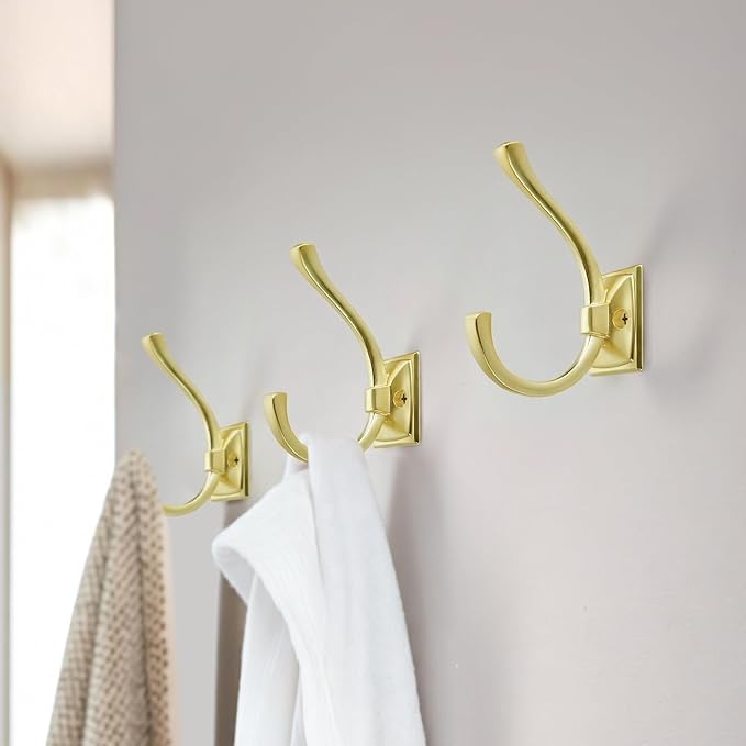 TUNNY 5 Pack Antique Design Wall Hanging Coat Hooks - Brushed Gold Coat Hooks Towel Hook for Entry Shoe Cabinet, Wardrobe Bathroom Bedroom Furniture Hardware