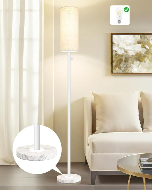 Floor Lamp for Living Room,Dimmable Floor Lamp with LED Bulb,Modern Standing Lamp with Marble Base,Tall Standing Lamps for Living Room,Bedroom,Office,Reading and Nursery(White)