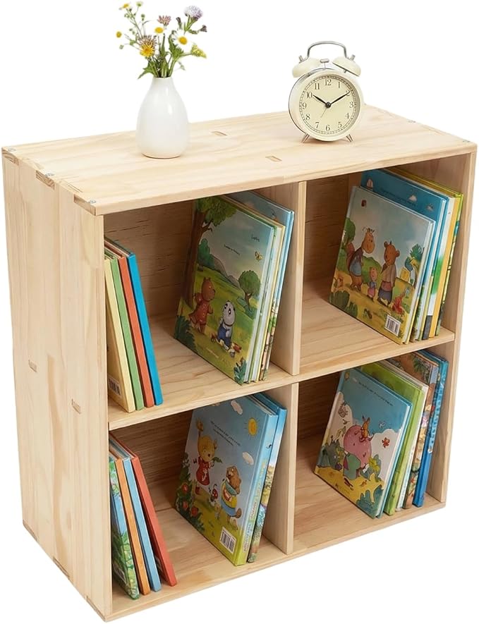 4 Cube Storage Shelf, 2-Tier Solid Wood Cube Storage Organizer, Vertical or Horizontal Floor Standing Open Bookcase for Bedroom, Study, Bookstore & Office