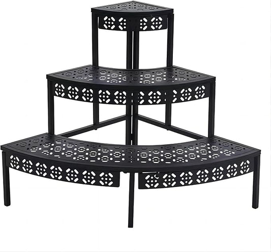 3 Tier Metal Plant Stand,Rectangle or Round Decorative Flower Step,Garden Shelf Flower Pot Holder Storage Organizer Rack for Indoor Outdoor Use
