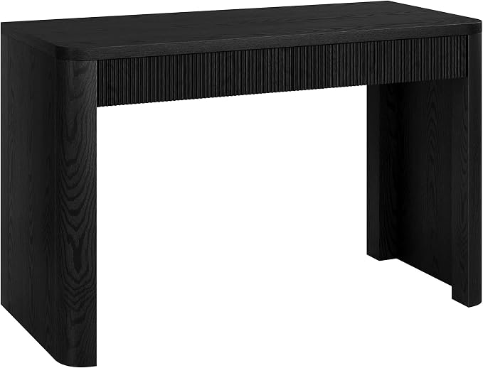 Henn&Hart 48" Fluted Modern Rectangular Home Office Desk Ribbed Computer Desk Writing Table with 2 Storage Drawers for Home Office, Natural Black
