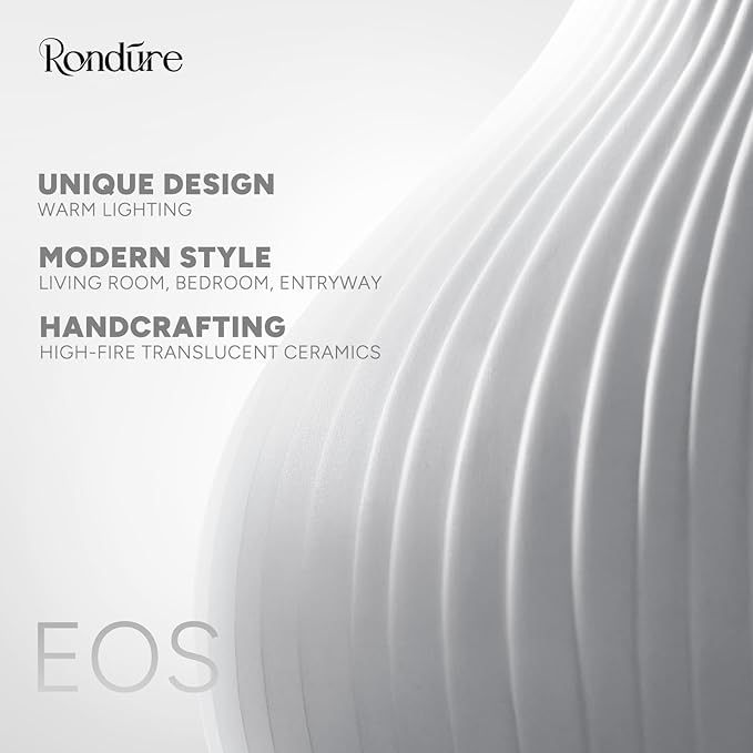 RONDURE 8.7" Modern Ceramic Table Lamp, Fully Dimmable Modern Bedside Lamps for Bedroom, Living Room and Nightstand, White Translucent Ceramic Shade, Warm Ambient Lighting, Corded, Bulb Included