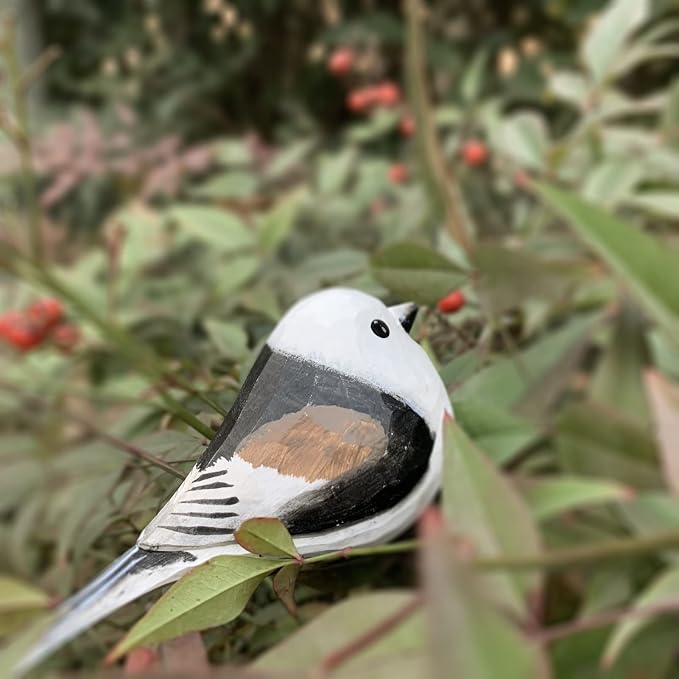 Bird Figurines Hand Carved Painted Wooden Statues for Home Decor, Gift for Bird Lovers,Housewarming, Birthday, Christmas, Anniversaries (NO.11.Aegithalidae-Long-Tailed tit)