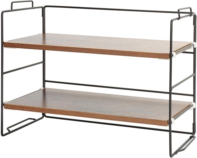 KATHY&BOB Wood Desk Shelf Organizer, 2-Tier Desktop Supplies Storage Rack, Adjustable Stackable Desk Shelf for Office, Kitchen, Bathroom, 15.75"*12.2"*7.87"