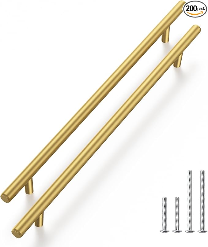Haliwu 200 Pack Cabinet Handles Brass Gold Cabinet Pulls 10 Inch Hole Center Drawer Pulls Modern Bar Dresser Handles for Bathroom Kitchen Bedroom