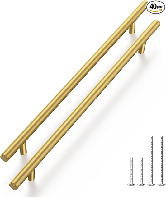 Haliwu 40 Pack Cabinet Handles Brass Gold Cabinet Pulls 10 Inch Hole Center Drawer Pulls Modern Bar Dresser Handles for Bathroom Kitchen Bedroom
