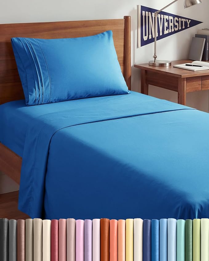Twin XL Size 3 Piece Sheet Set - Comfy Breathable & Cooling Sheets - Hotel Luxury Bed Sheets for Women & Men - Deep Pockets, Easy-Fit, Soft & Wrinkle Free Sheets - Royal Blue Oeko-Tex Bed Sheet Set