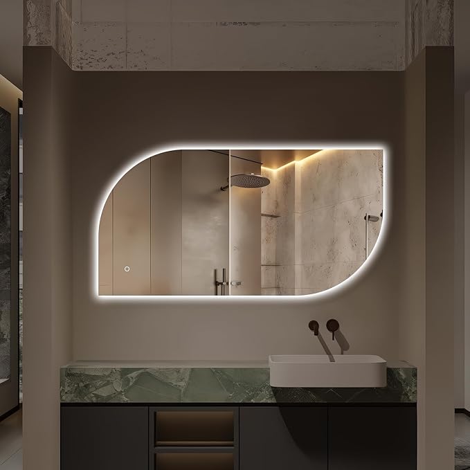 LED Bathroom Mirror with Lights, 47x24 Inch Leaf LED Backlit Mirror Irregular, Anti-Fog, Dimmable Light, Asymmetrical Vanity Mirror for Makeup, UL Listed, Room Decor for Bedroom Horizontal/Vertical
