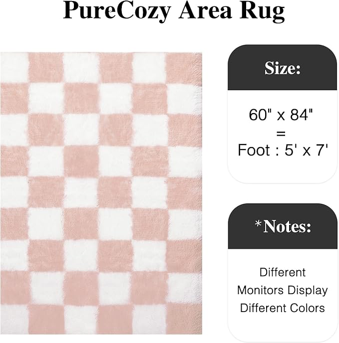 Checkered Rug 5x7 for Living Room, Pink and White Modern Shag Rug Super Soft Washable Indoor Fuzzy Carpet Non-Slip Fluffy Rugs for Bedroom Home Aesthetic Decor
