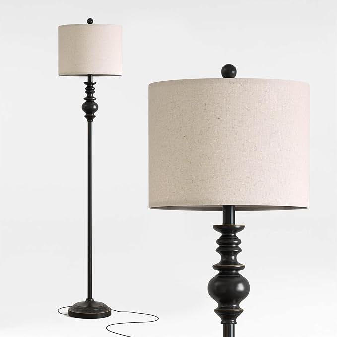 BOBOMOMO 64.25" Farmhouse Floor Lamp with Remote, Dimmable Black Floor Lamp with Adjustable Color Temperatures, Tall Standing Lamps for Living Room Corner, Bedroom & Office, 9W Bulb Included