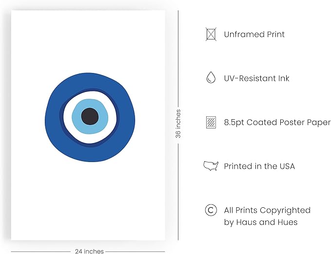HAUS AND HUES Evil Eyes Poster - Abstract Blue Art for Room Aesthetic, Big Eyes Painting Prints (Unframed, 24x36)