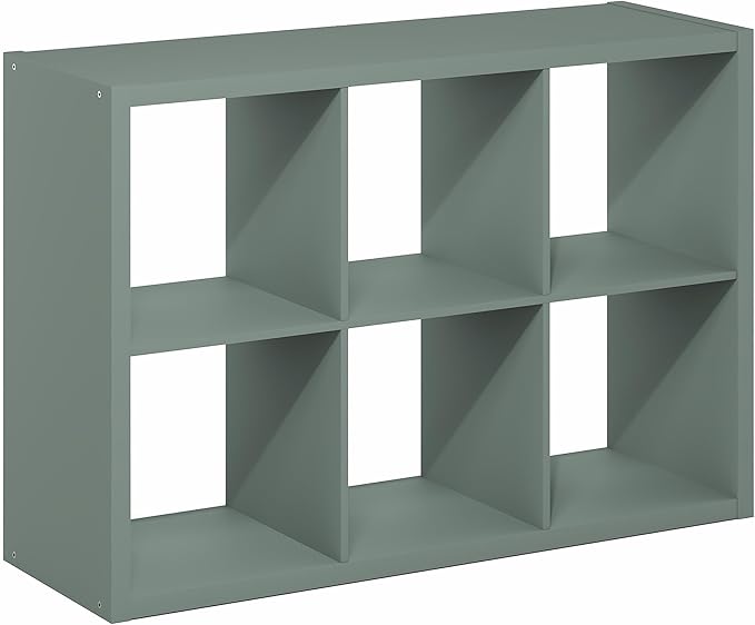 Furinno Cubicle Book Shelf, 6-Cube Bookshelf, Extra Thick Frame Horizontally & Vertically Reversible Bookcase with Open Back, 14.6" x 44" x 30", for Living Room, Bedroom, Home Office, Sage Green