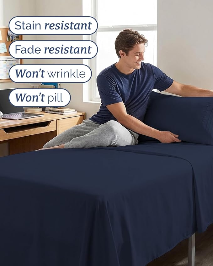 Twin XL Size 3 Piece Sheet Set - Comfy Breathable & Cooling Sheets - Hotel Luxury Bed Sheets for Women & Men - Deep Pockets, Easy-Fit, Soft and Wrinkle Free Sheets - Navy Blue Oeko-Tex Bed Sheet Set