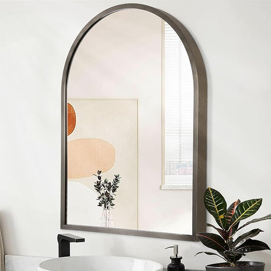 Large Arch Metal Framed Bathroom Mirror for Wall, Aluminum Alloy Frame Brushed Wall Mounted Mirror for Livingroom Bedroom Entryway, 28"x20"