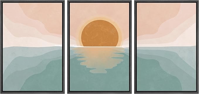 wall26 Framed Canvas Print Wall Art Set Pastel Mountain Range Forest Dawn Abstract Nature Illustrations Modern Art Nordic Decorative Minimal Boho for Living Room, Bedroom, Office - 16"x24"x3 Black