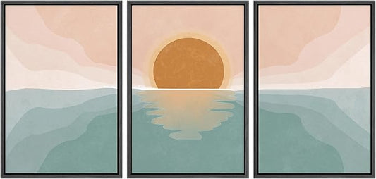 wall26 Framed Canvas Print Wall Art Set Pastel Mountain Range Forest Dawn Abstract Nature Illustrations Modern Art Nordic Decorative Minimal Boho for Living Room, Bedroom, Office - 16"x24"x3 Black