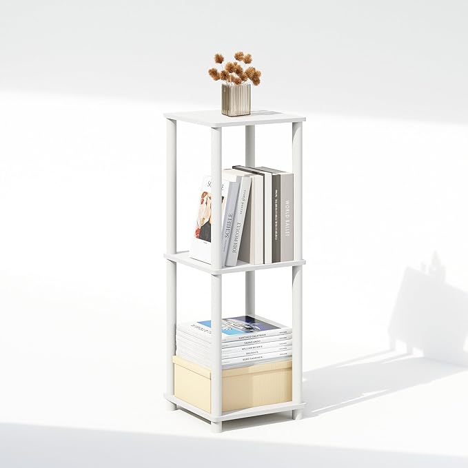 Furinno Turn-N-Tube Set of 2, Book Shelf, Stackable Bookshelf, Bookcase with Easy Assembly, 13.4 x 13.4 x 20, for Living Room, Bedroom, Home Office, White/White