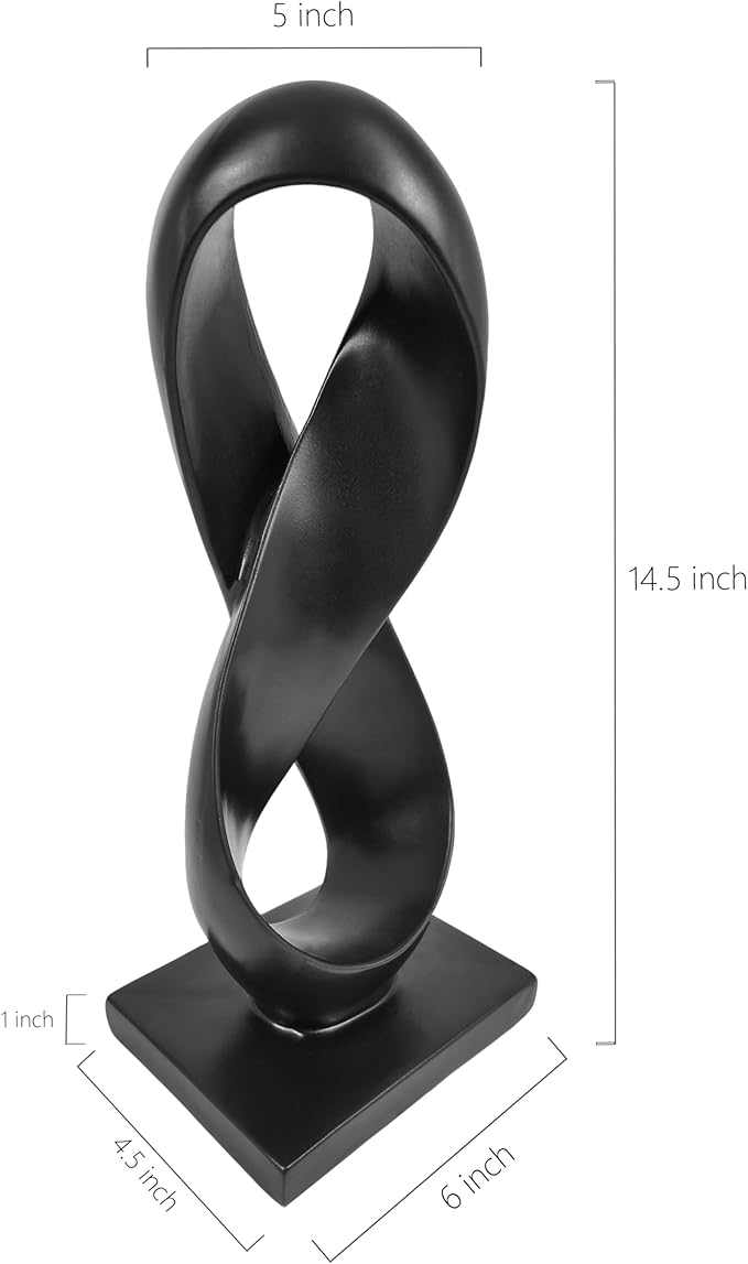 SIMON'S SHOP Black Modern Abstract Sculpture, 14.5'' Tall Minimalist Figure Eight Tabletop Statue, Hand-Painted Resin Accent Decor for Home or Office