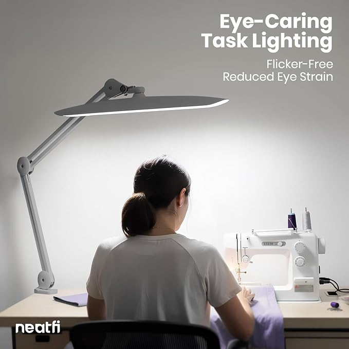 Neatfi XL Nail Desk Lamp with Clamp, 2200 Lumens, 20-Inch Wide Head, Dimmable 4 Levels, 6500K, LED Task Light for Manicure Table, Crafts, Workbench, Office (Non-CCT, Silver)