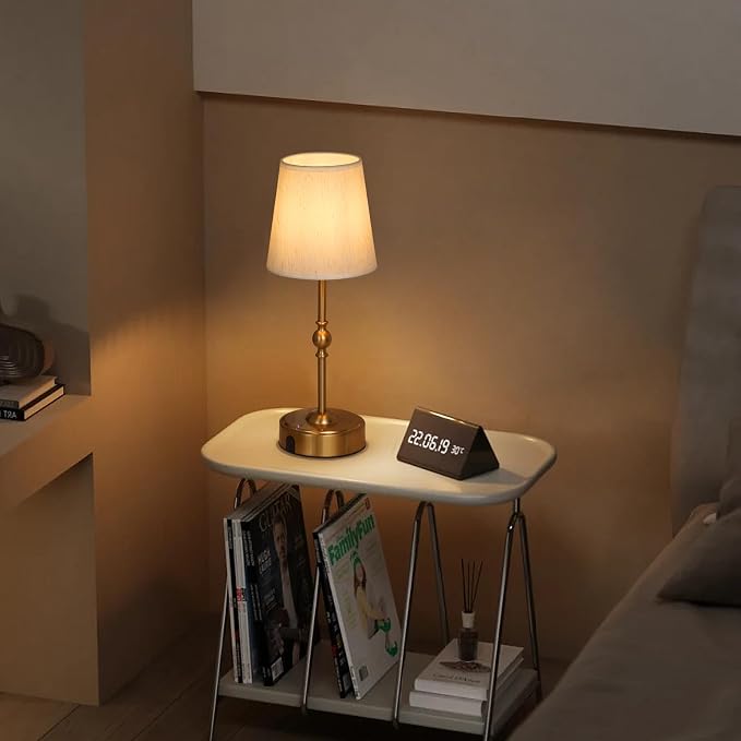 MEIXISUE Cordless Rechargeable LED Table Lamp with Dimmer,Nightstand Lamp with USB Port,Antique Brass Portables Outdoor Lamp, Battery Operated Lamp for Patio Bedroom Bedside Balcony Camping Bar RV