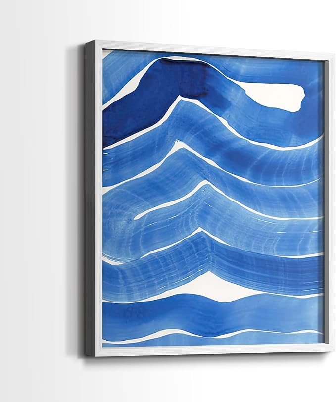 Renditions Gallery Set of 2 Peel & Stick Framed Prints, Watercolor Abstract Wall Art, Bold Brushstrokes in Shades of Blue Wall Decor, Re-Stickable - Ready to Hang - 8"x10" - White Frame LT588