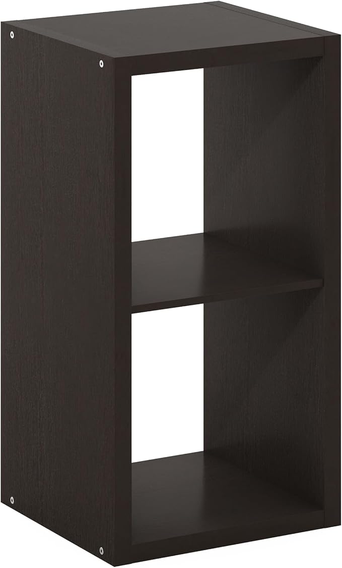 Furinno CUBICLE Book Shelf, 2-Cube Bookshelf, Extra Thick Frame Horizontally & Vertically Reversible Bookcase with Open Back, 14.6" x 16" x 30", for Living Room, Bedroom, Home Office, Black Dark Oak