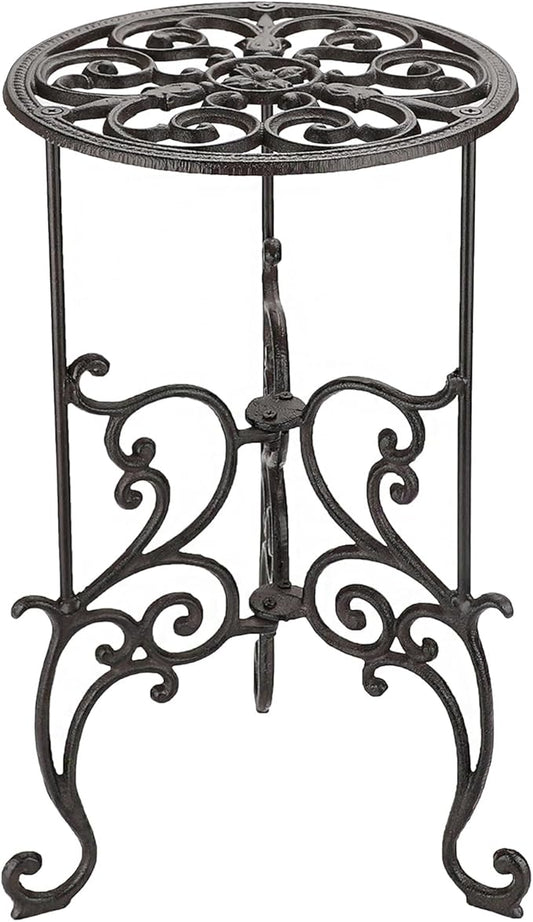 OwnMy Heavy Duty Cast Iron Plant Stand Indoor Outdoor Vintage Wrought Iron Round Flower Pot Holder Stand, 19.3" Tall Decorative Large Potted Plant Stand for Home Garden Patio, Retro-Brown