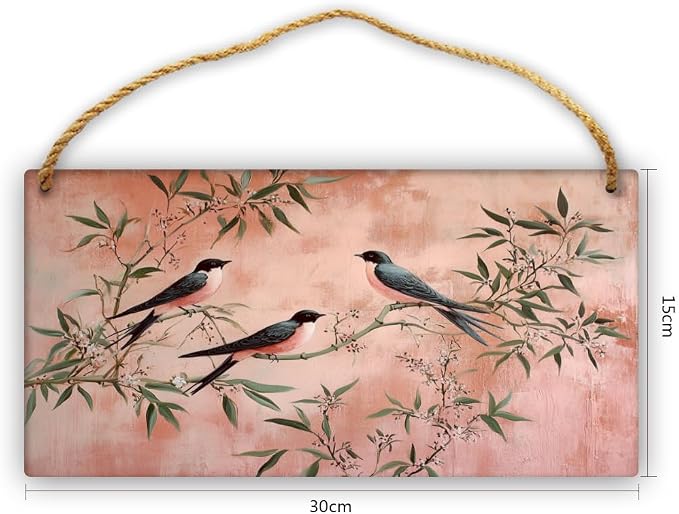 Vintage Bird & branches Wood Sign 12x6 Inch - Versatile decor for Any Retro - Nature Room, Wall Collection, Bird Lover’s Home, Great for All - Around Avian & Fans