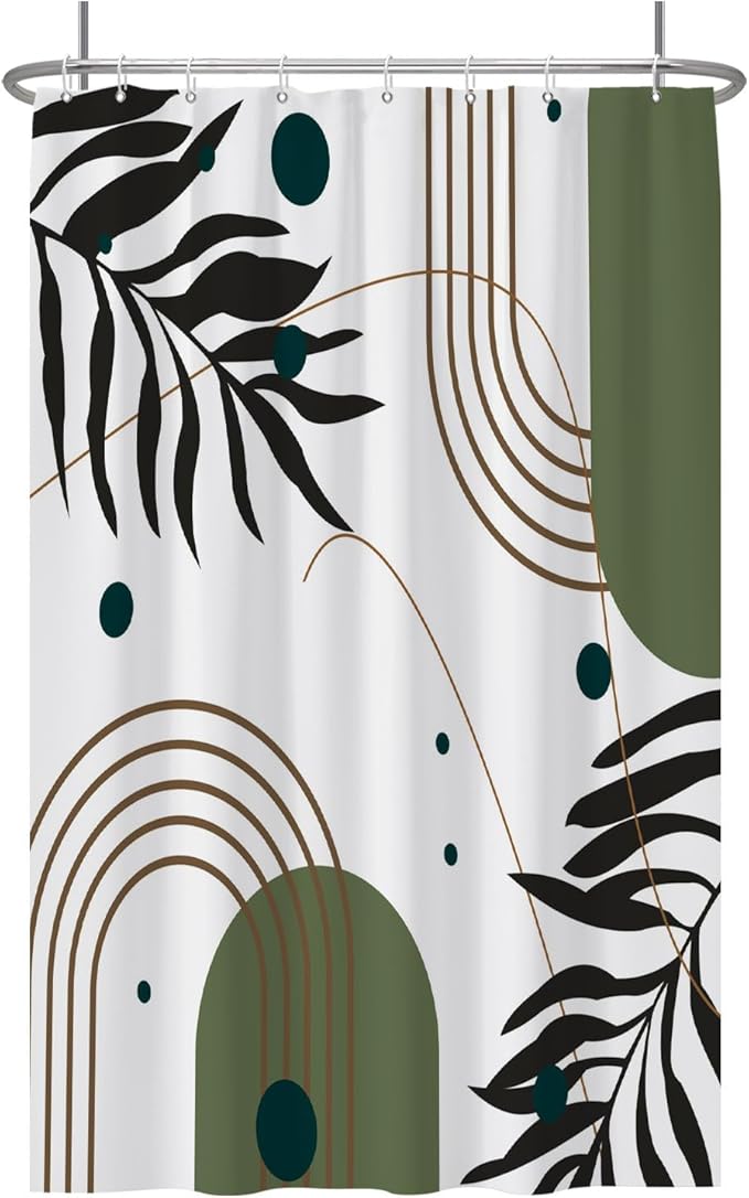 Baocicoo Mid Century Boho Shower Curtain Botanical Abstract Green Leaf Shower Curtain for Bathroom Hostel Hotel Cubicle Bathtub Decor Durable Waterproof Curtain for Bathroom with Hooks 48x72 Inches
