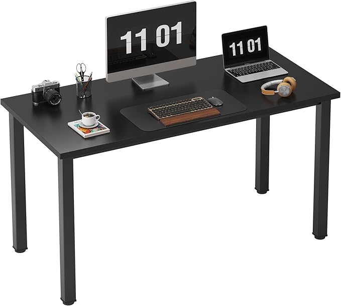 Need Computer Desk, 47 inch Home Office Desk, Modern Simple Style Home Office Gaming Desk, Basic Writing Table for Study Student, Black Metal Frame, Black Table Top