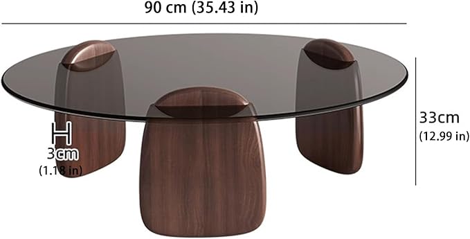EASYSOUL Modern Round Coffee Table with Glass Top, 35.43" L x 35.43" W x 14.69" H, Circular Tea Tables for Living Room Home Office Industrial Cocktail Tables (Walunt-Grey Glass/35.43")