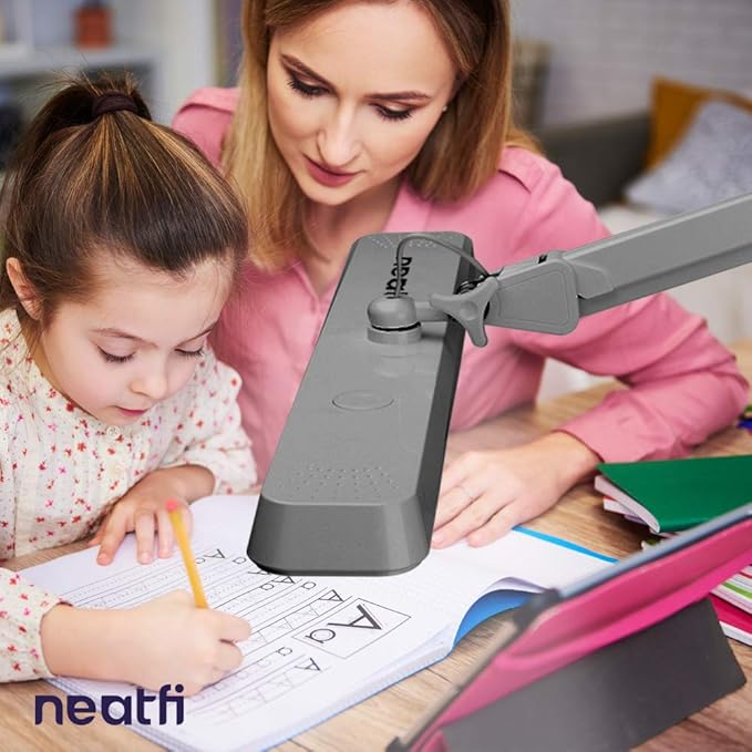 Neatfi Task Lamp – 2,500 Lumens, 30W, 22-Inch Wide Shade, 4 Brightness Levels, Eye-Caring Light, Clamp Mount, LED Task Light for Manicure Table, Crafts, Workbench, Office (Non-CCT, Silver)
