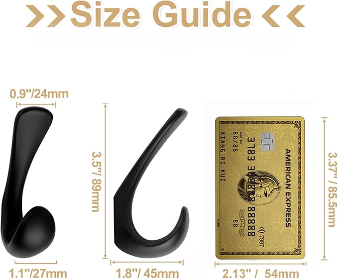 2 Pack Towel Hooks for Bathrooms Wall Mounted, Matte Black Bathroom Hooks for Towels, Robe & Towel Hook for Wall, Modern Black Bath Towel Hook